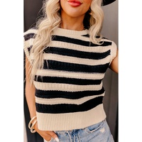 Black Stripe Ribbed Trim Knitted Sweater Vest - L thumbnail