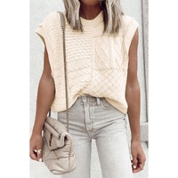 Beige Cable Knit Dolman Armholes Sweater Tank - L thumbnail