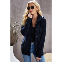 Navy Blue Long Sleeve Button-up Hooded Cardigans - S thumbnail