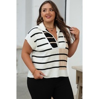 Black Stripe Colorblock Quarter Zip Collar Sweater Vest - M thumbnail