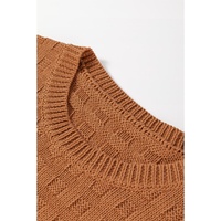 Camel Round Neck Textured Knit Sweater Vest - M thumbnail
