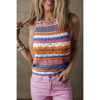 Dark Blue Striped Textured Knit Crew Neck Sweater Vest - M thumbnail