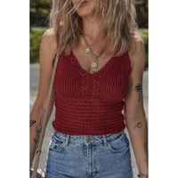 Burgundy Cable Knit Pointelle Slim Fit V Neck Sweater Vest - L thumbnail