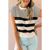 Black white Striped O Neck Sweater Vest - S thumbnail
