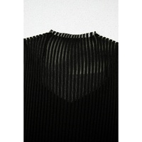 Black Ribbed Texture Mesh Cutout Knitted Sweater Vest - XL thumbnail