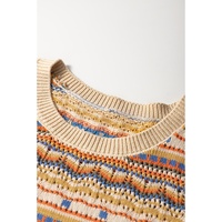 Brown Stripe Eyelet Crochet Round Neck Sweater Vest - XL thumbnail