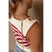 Red Stripe Textured Knit Ribbed Hem Sweater Tank Top - L thumbnail
