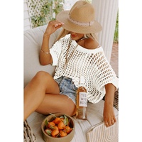 Azura Exchange Fishnet Knit Ribbed Short Sleeve Sweater Tee - L thumbnail