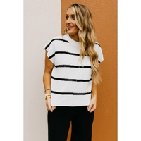 White Striped Batwing Sleeve Sweater Tee - L thumbnail