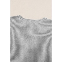 Gray Short Sleeve Side Slit Oversized Sweater - S thumbnail