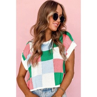 Dark Green Color Block Cap Sleeve Sweater - S thumbnail
