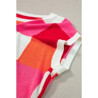 Fiery Red Color Block Cap Sleeve Sweater - L thumbnail