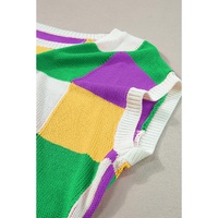 Tillandsia Purple Color Block Cap Sleeve Sweater - L thumbnail