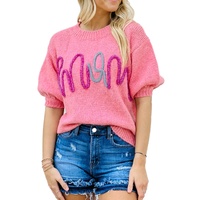 Bonbon Mom Tinsel Front Short Sleeve Sweater - S thumbnail