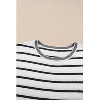 White Stripe Knitted Bat Sleeve T Shirt - S thumbnail