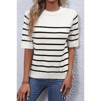White Stripe Striped Half Sleeve Knitted Tee - L thumbnail