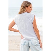 White Multi Crochet Flower Knit Short Sleeve Sweater Tops - M thumbnail