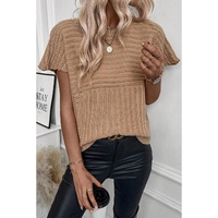 Light French Beige Rib Knitted Wide Sleeve Sweater T Shirt - L thumbnail
