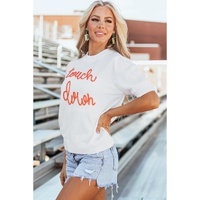 White Touchdown Tinsel Puff Short Sleeve Crew Neck Sweater - S thumbnail