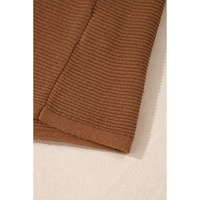 Camel Ribbed Knit Drop Sleeve V Neck Loose Fit Sweater - M thumbnail