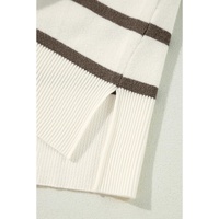 Azura Exchange Brown Stripe Side Slits Crewneck Short Sleeve Sweater Tee - XL thumbnail