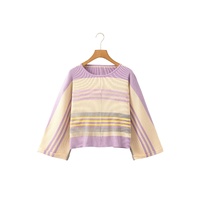Purple Stripe Borderline Rib Knit Cuffed Dolman Sleeve Sweater - S thumbnail
