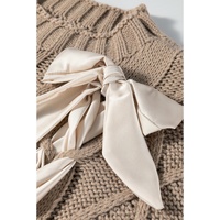 Simply Taupe Cable Knit Colorblock Satin Bowknot Short Sleeve Sweater - L thumbnail
