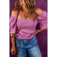 Phalaenopsis Textured Square Neck Half Sleeve Knitted Top - L thumbnail