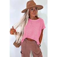 Sachet Pink Solid Color Sweater Tee with Side Slits - M thumbnail