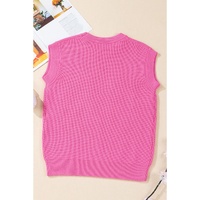 Bright Pink Western Horse Embroidered Round Neck Sweater Tee - S thumbnail