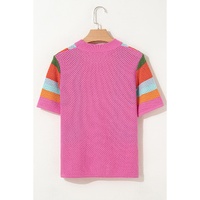 Orange Color Block Eyelet Casual Sweater T Shirt - XL thumbnail