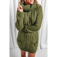 Azura Exchange Olive Cowl Neck Cable Knit Sweater Dress - L thumbnail