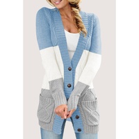 Blue Front Pocket and Buttons Closure Cardigan - 2 US thumbnail