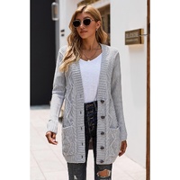 Gray Front Pocket and Buttons Closure Cardigan - M thumbnail