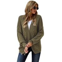 Olive Chunky Wide Long Sleeve Knit Cardigan - 2XL thumbnail