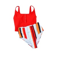 Square Neck Sleeveless Fashion Print Tankini Set - L thumbnail
