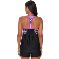 Rose Blouson Striped Printed Strappy T-Back Push up Tankini Top - 2XL thumbnail