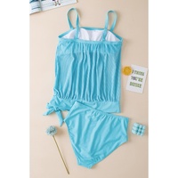 Turquoise Striped Mesh Knotted Hem Tankini Swimsuit - 2XL thumbnail