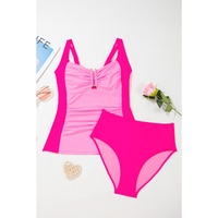 Bonbon Ruched Tummy Control Tankini 2pcs Swimsuit - M thumbnail