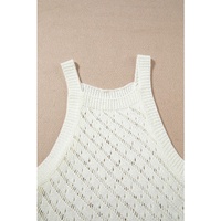 White Hollowed Crochet Cropped 2 Piece Beach Dress - L thumbnail