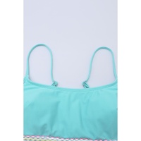 Sky Blue Striped Patchwork Spaghetti Strap High Waist Bikini Swimsuit - XL thumbnail