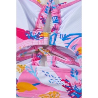 Pink Floral Printed Halter Neck High Waist Bikini - L thumbnail