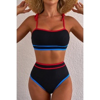Black Triple Color Trimmed High Waist Bikini Set - XL thumbnail