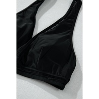 Black Sheer Mesh Edged Halter V Neck Push Up Bikini - M thumbnail