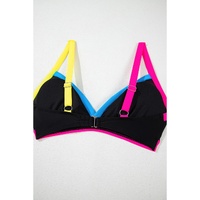 Black Color Block Drawstring Side V Neck High Waist Bikini Set - S thumbnail