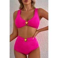 Rose Red Gold Shell Decor Wire-free Knotted 2pcs Bikini Swimsuit - L thumbnail