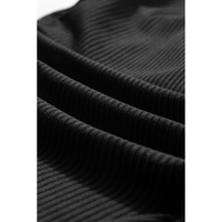 Black Ribbed Drawstring Sides Cutout One Piece Swimsuit - S thumbnail