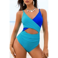 Light Blue Crossover Colorblock Cutout One Piece Swimsuit - XL thumbnail