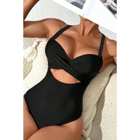Black 2-tone Crossed Cutout Backless Monokini - S thumbnail