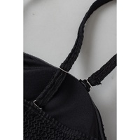Black Geometric Trim High Waist Strapless One Piece Swimsuit - S thumbnail